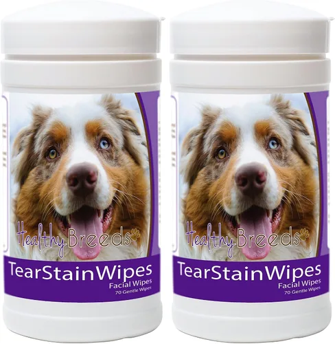 Vista 5 de Healthy Breeds Toallitas quitamanchas de lágrimas para perros para pastor australiano – Más de 100 razas – Limpiador facial de ojos – 70 toallitas