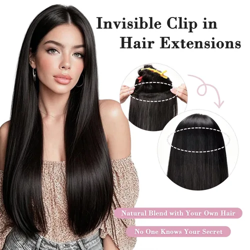Vista 7 de S-noilite 8 piezas de extensiones de cabello largo con clip para mujer, extensiones de cabello sintético de doble trama, 18 pulgadas, #12H24 Honey