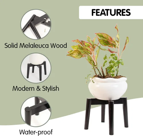Vista 2 de Soporte de madera para plantas de 7.5 x 9.8 pulgadas, para interiores y exteriores, soporte de madera para macetas de un solo piso, soporte