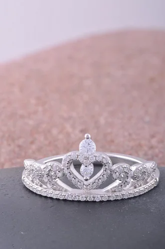 Vista 4 de Anillo de corona y corazón de plata esterlina y circonio cúbico, rodiado-plateado, 9