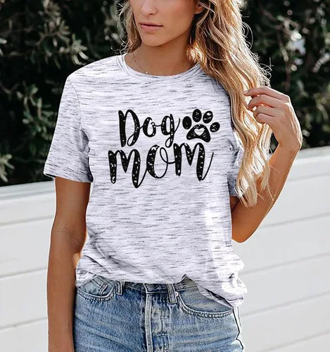 Vista 3 de Camisetas para mujer con diseño de huellas de perro y cuello redondo, manga corta, para mamá
