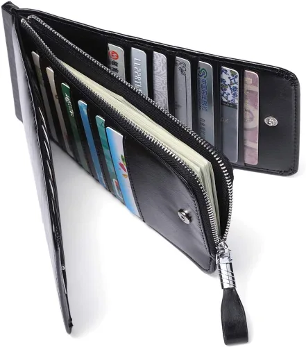 Vista 5 de Huztencor cartera de cuero con bolsillo para tarjeta de crédito bloqueo RFID, billetera, funda para tarjetas para mujer