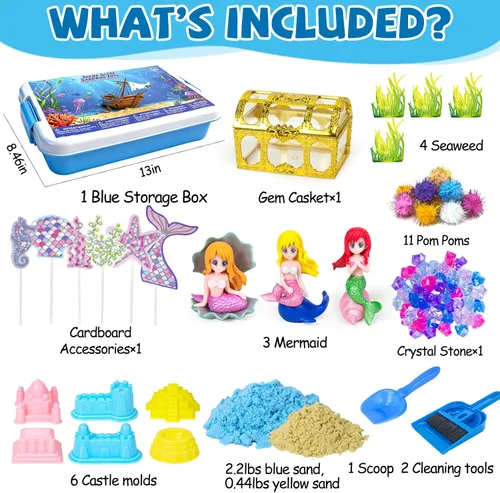Vista 2 de YongnKids Juguetes de Caja de Arena Sensorial de Sirena para Niños Pequeños Niñas - Juguetes de Sirena para Niños Kit de Arena de Juego Juguete