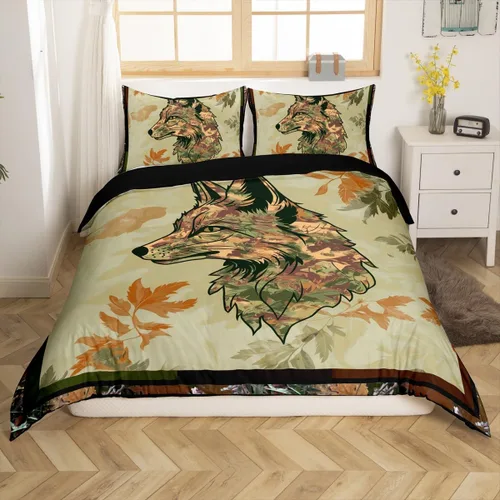 Vista 29 de Funda de edredón de cabaña marrón retro, juego de ropa de cama de retazos con diseño de oso del bosque, ciervos para cabaña rústica, funda de Multi
