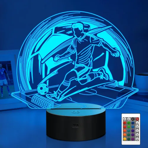 Vista 8 de Attivolife Luz nocturna de jugador de fútbol americano para niños, lámpara LED de ilusión de rugby 3D, 16 colores cambiantes con control remoto