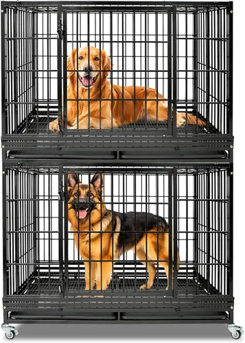 Vista 17 de Jaulas de dos niveles de 30 pulgadas para perros pequeños, jaula para perros de tamaño mediano para 2 perros, jaula resistente para perros, perreras