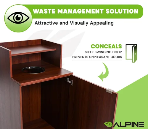 Vista 6 de Alpine Restaurant Trash Bin Cabinet - Commercial Trash Can Garbage Receptacle Indoor with Tray Holder for 32 Gallon Garbage Bin (Mahogany)
