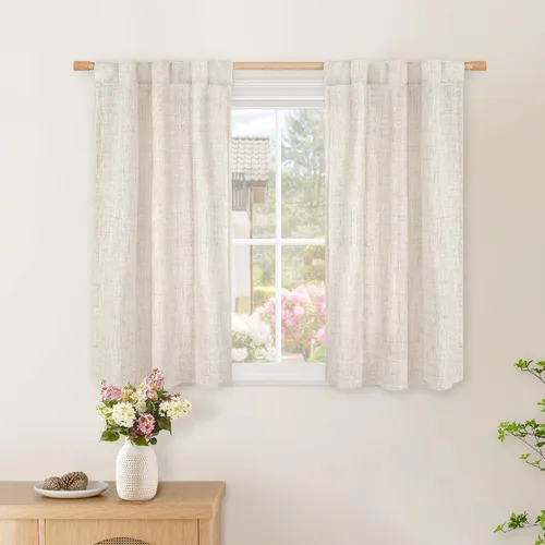 Vista 129 de BGment Cortinas cortas de lino marrón de 36 pulgadas de largo para ventanas, pequeñas cortinas de gasa semitransparentes para cocina, cafetería