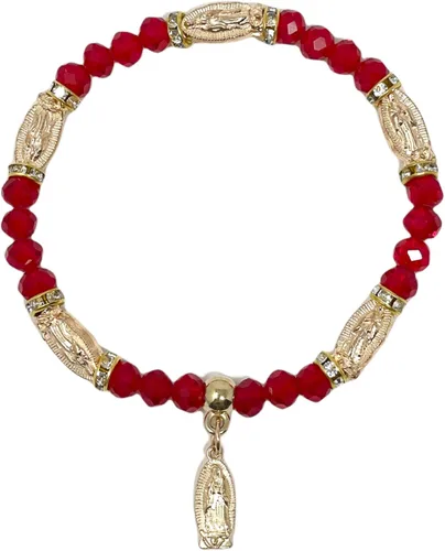Vista 3 de Pulsera de Rosario de Guadalupe con 12 piezas, color rojo y plateado con bolsas de organza, recuerdo de bautizo, recuerdo de bautizo, quinceañera