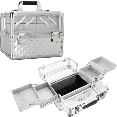 Vista 9 de Ver Beauty Estuche de maquillaje profesional con 4 bandejas extensibles, compartimento central grande, organizador de viaje con cerradura, carcasa