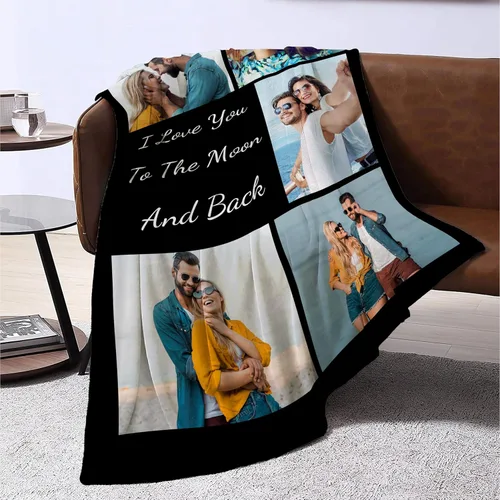 Vista 2 de Funny DIY Manta de fotos personalizada con texto, regalos personalizados para el día de San Valentín para parejas, novio, novia, manta personalizada