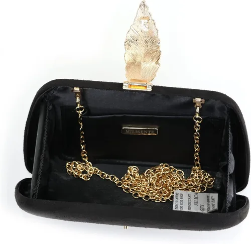 Vista 5 de Milisente Bolso de mano para mujer, de ante suave y sólido, bolso de mano de noche, bolso de hombro con cierre de hojas metálicas