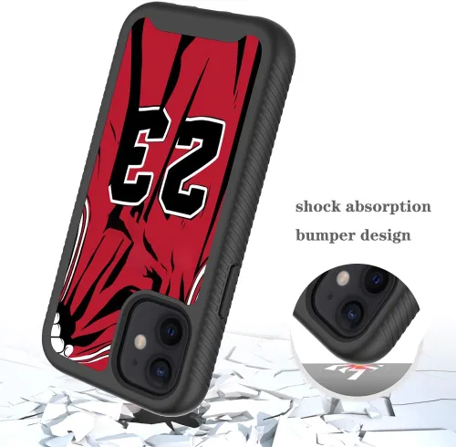 Vista 4 de Basketball King 23, diseño de jersey rojo, compatible con iPhone 11, funda de lujo a prueba de golpes, funda resistente de doble capa de TPU suave +