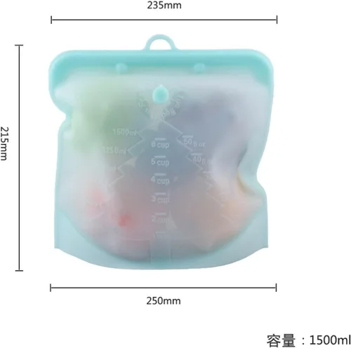 Vista 2 de Bolsa de almacenamiento de alimentos de 50.7 fl oz, bolsa de alimentos reutilizable, a prueba de fugas, reutilizable, bolsa fresca, bolsa para Verde