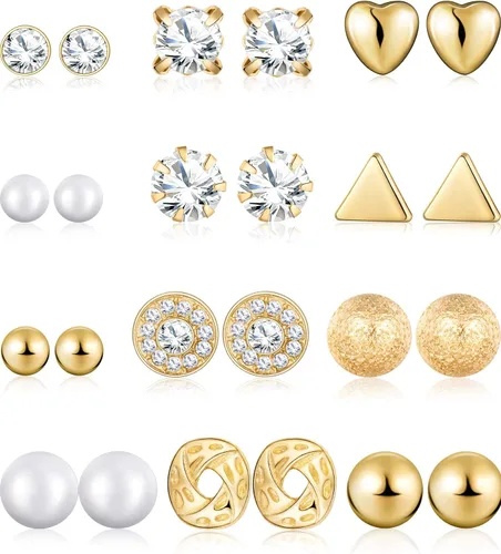 Vista 6 de BBTO Juego de 24 pares de aretes de perlas de cristal, joyería para mujeres y hombres