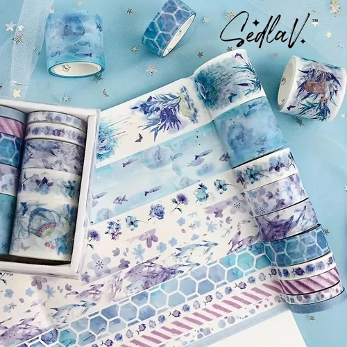Vista 2 de SEDLAV Juego de cintas Washi, bonitas calcomanías de bricolaje y cintas de diario para álbumes de recortes, suministros de manualidades coloridos