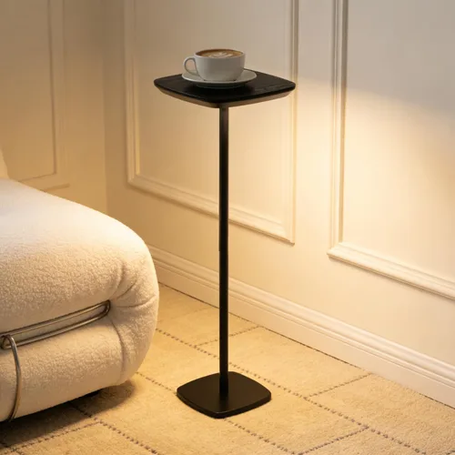 Vista 3 de Mesa auxiliar de pedestal, mesas pequeñas para bebidas, soporte de pedestal, mini mesa auxiliar cuadrada negra, mesas de café de Martini, mesa