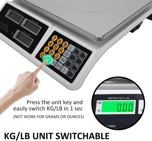 Vista 5 de Báscula computadora de precios 88 lb/40 kg LCD digital báscula de precios comercial con plataforma de acero inoxidable, báscula de productos