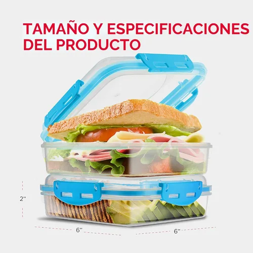 Vista 7 de Tafura Recipientes y cajas para sándwiches de alta calidad, sin BPA, para loncheras, duradero y reutilizable, soporte para sándwiches para mayor