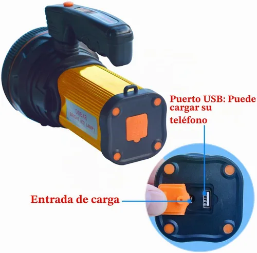 Vista 4 de ODEAR reflector de mano súper brillante, portátil, LED, recargable por USB, multifunción, linterna para exteriores, de disparos largos