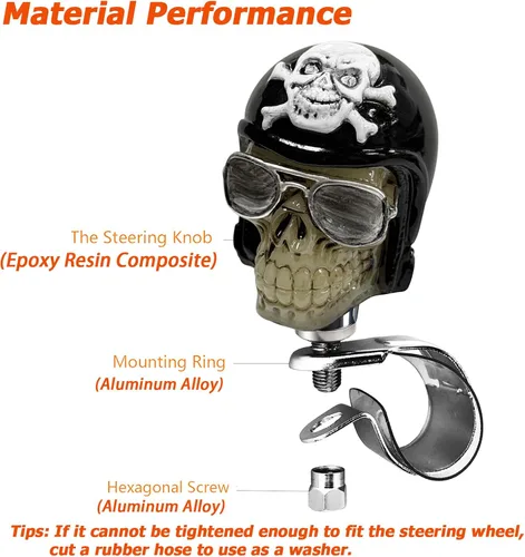 Vista 8 de Pilot Skull Car Suicide Power Handle Volante Pomo giratorio Resin Skull Brodie Knob, Hot Rod Style Steering Turning Aid Fit Most Agricultural
