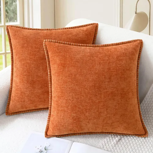 Vista 16 de CaliTime - Juego de 2 fundas de almohada decorativas de 16 x 16 pulgadas, con costuras en los bordes de hilo de algodón, chenilla suave teñida
