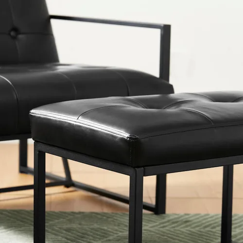 Vista 9 de Glitzhome Banco otomano, sillas modernas de piel sintética con marco de metal, taburete de maquillaje, taburete acolchado para sala de estar Negro