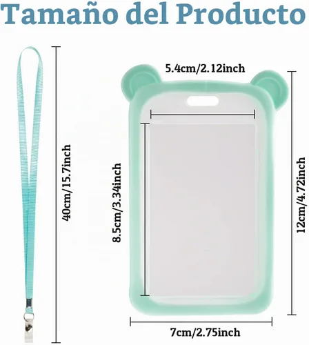 Vista 2 de IUAQDP 4 piezas de soporte para tarjetas de identificación de oso pequeño con cordón plano para el cuello, lindo estuche para tarjetas