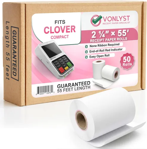 Vista 8 de Papel de recibo térmico para encimera compacto compatible con Clover de 2 1/4 pulgadas x 55 pies (10 rollos)