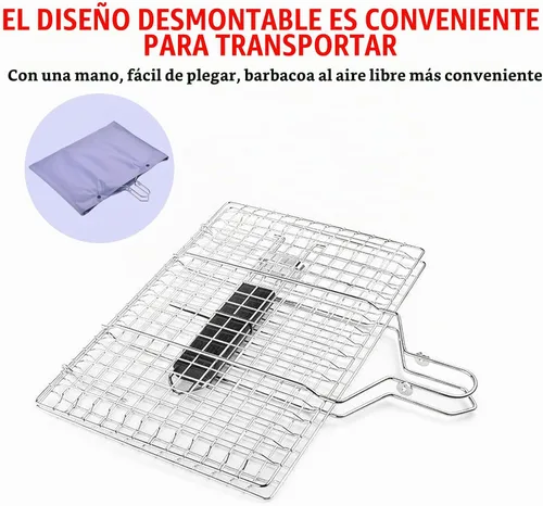 Vista 7 de Cestas de parrilla de pescado para asar al aire libre, barbacoa plegable de acero inoxidable, accesorios de parrilla con mango extraíble, cesta