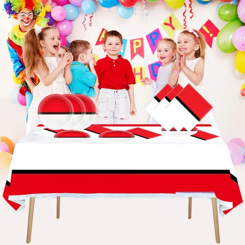 Vista 2 de Los suministros de fiesta de cumpleaños de animación de dibujos animados incluyen 20 platos y 20 servilletas y mantel de 71 x 42 pulgadas, vajilla