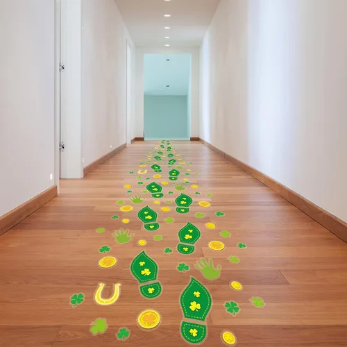 Vista 6 de Calcomanías de huellas de duende, 400 unidades, calcomanías de suelo del día de San Patricio para decoración de fiesta en el hogar, trébol fácil