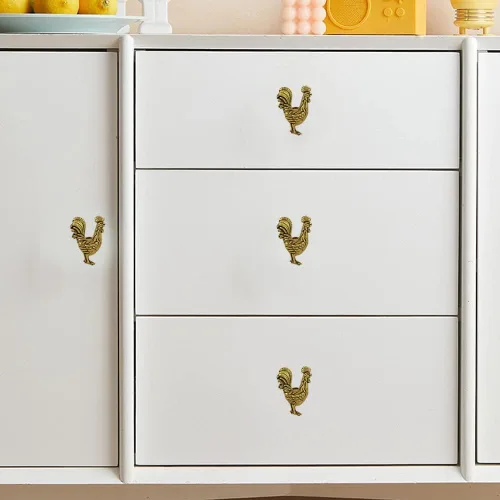 Vista 5 de Perillas de pollo, pomos de gallo para armario y cajones, pomos decorativos de zinc dorado en forma de gallo para cocina, armario, tocador, muebles