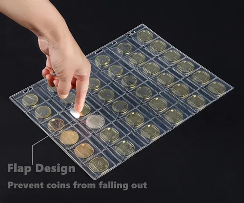 Vista 3 de MUDOR Páginas de bolsillo para monedas, sin PVC, hojas de 30 bolsillos para carpetas