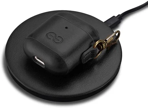 Vista 3 de Dreem Om - Funda para estuche con clip para llavero compatible con AirPods 1 y 2, funda de cuero vegano para Airpods para hombres y mujeres, Negro