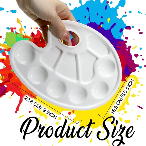 Vista 2 de FANDAMEI 20 paletas de bandejas de pintura ovaladas, paleta de bandeja de pintura de plástico, paletas de pintura con agujero para el pulgar