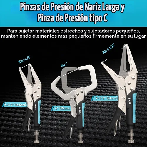 Vista 4 de SHALL Alicates de bloqueo de 6 piezas, juego de alicates Vice Grips, alicates de bloqueo de mandíbula curva de 5", 7" y 10", alicates de bloqueo