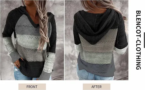 Vista 3 de BLENCOT - Suéter con capucha y cordón para mujer, ligero, sin botones, sudadera con bloque