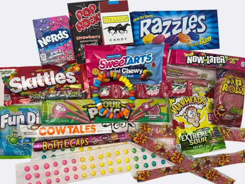 Vista 3 de Caja de dulces retro 1980, surtido de los años 80, regalo de cumpleaños 46 para hombres y mujeres Vintage Candy Variety Pack With 18 Kinds Of