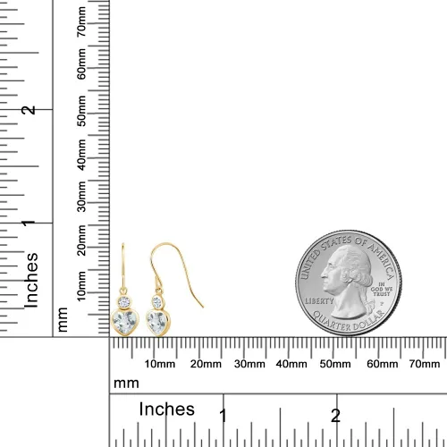 Vista 2 de Gem Stone King Aretes de alambre francés de oro amarillo de 14 quilates, aguamarina azul cielo y circonita blanca para mujer
