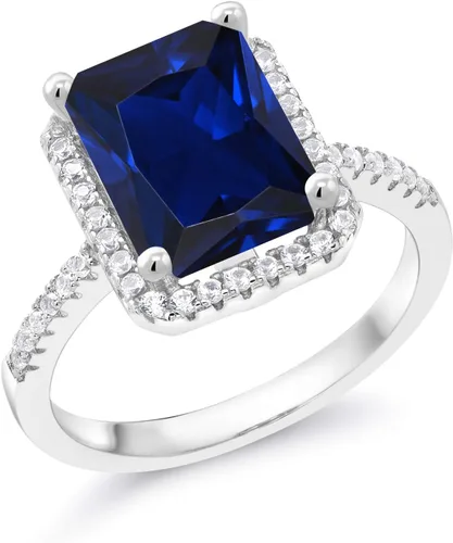 Vista 3 de Gem Stone King Anillo de compromiso de plata de ley 925 con piedra natal Corte esmeralda de 0.394 x 0.315 in Anillo de compromiso de boda