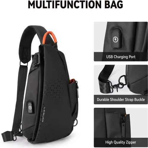 Vista 6 de Bolso bandolera antirrobo para hombres y mujeres, mochila pequeña con un hombro, bolsa de pecho y mochila resistente al agua, Mochilas Sling