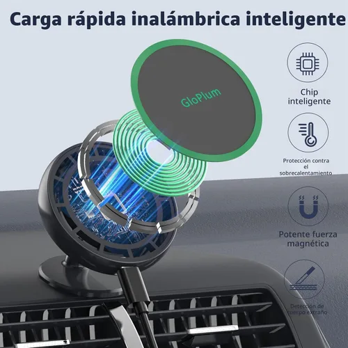 Vista 4 de Soporte magnético inalámbrico para cargador de coche compatible con Magsafe iPhone 15/iPhone 14/iPhone 13, accesorios magnéticos de ventilación