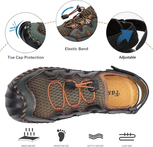 Vista 2 de Sandalias para hombre, zapatos de playa de cuero de verano para pescador, sandalias de punta cerrada para hombres, sandalias de agua transpirables