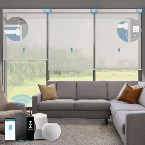 Vista 40 de Persianas enrollables inteligentes, persianas enrollables con cable 1% de apertura, compatibles con Google Home Alexa, persianas automáticas 1%