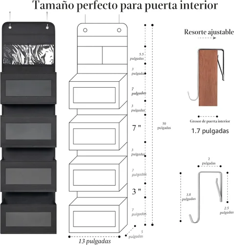 Vista 2 de Giraffe Creation Organizador para colgar sobre puerta con 4 bolsillos de gran capacidad, organizador de almacenamiento para colgar para armario