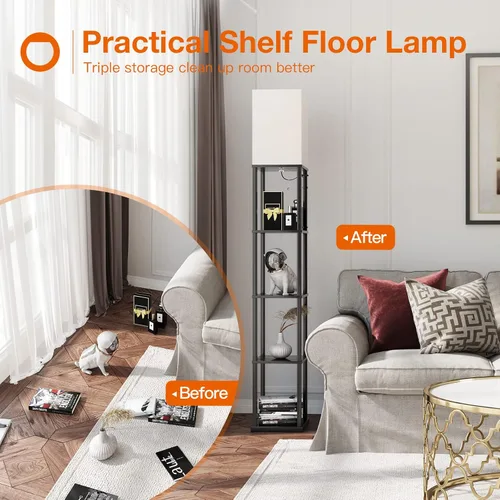 Vista 3 de addlon Lámpara de pie con estantes, lámpara de pie moderna de 5 niveles con bombilla LED 3CCT