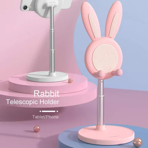 Vista 3 de OATSBASF Soporte ajustable para teléfono celular, soporte ajustable para teléfono con diseño de conejo, soporte para teléfono Kawaii, compatible