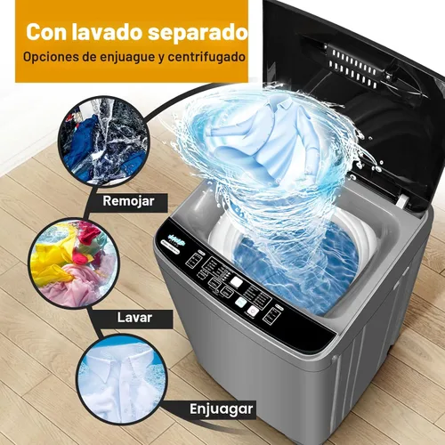 Vista 5 de Lavadora portátil, lavadora pequeña completamente automática de 17.7 libras para apartamento, 10 programas de lavado con manguera de drenaje