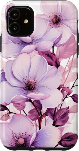 Vista 8 de Funda para iPhone 17, diseño de flores de magnolia rosa y morado lavanda